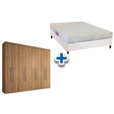 Cama Box Casal + Colchão Frontier Herval + Guarda Roupa Master Vip 8.4 Jatoba/Atacama