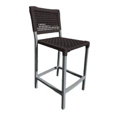 Banqueta França em Corda Náutica e Base em Alumínio Cinza para Área Gourmet Marrom 