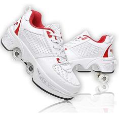 Tênis de skate para mulheres, patins quadriláteros deformados de fileira dupla, sapatos de caminhada automática, patins destacáveis, sapatos com rodas para meninas e meninos, sapatos de patinação