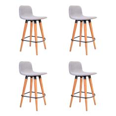 Kit 4 Banquetas Baixa Linea Aço Preto Assento Cinza