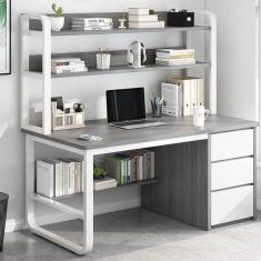 Mesa de computador com armário e estante, mesa de escritório doméstico com 3 gavetas, mesa de trabalho industrial, estação de trabalho para casa e escritório, Grau, 47 polegadas