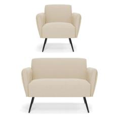 Sofá Namoradeira com Poltrona Pés Palito de Ferro Bruna Suede - D'Ross