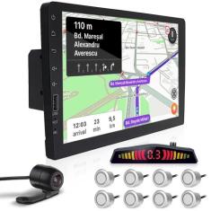 Kit Multimídia 9 Polegadas 1 Din + Câmera Ré + Sensor 8 Pontos Prata N