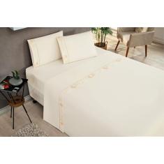 Jogo de Cama Lençol Box e Padrão King Size Ponto Palito Percal 04 Peça