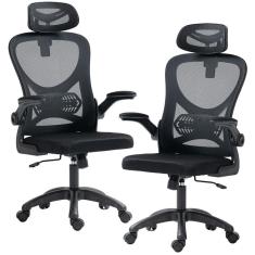 Kit 02 Cadeiras Para Escritório Giratória Presidente Executiva Belaggio Tela Mesh R01 Preto - Lyam Decor