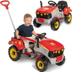 Quadriciclo trator com empurrador e pedal Vermelho Tracamp Calesita Vermelho com ferramentas
