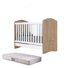 Berço Nacional Bala de Menta Rústico Branco com Colchão Gazin – Henn