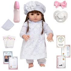 Boneca Reborn Bonita Cabelo Longo Toda de Silicone 13 Itens