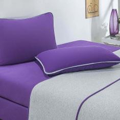 Jogo De Cama Malha Lençol 100% Algodão Urbano 3 Peças Solteiro - Roxo/mescla