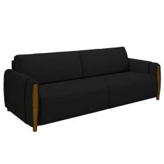 Sofá 3 Lugares 223cm Pés Madeira Amaranto M22 Veludo Preto - Mpozenato