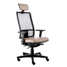 Cadeira Presidente Com Encosto Tela Mesh Web Design Bege - OUTRAS MARC