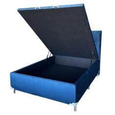 Cama Box Baú Casal Azul Suede 138x188 - Colchão dos Sonhos