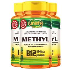 Kit 3 Vitamina b12  metilcobalamina Unilife 60 cápsulas