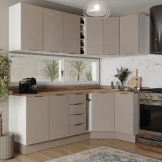 Cozinha Modulada 8 Peças com Tampo com Rodapé 4 Aéreos e 4 Balcões Ipa