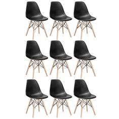 Loft7, KIT - 9 x cadeiras Charles Eames Eiffel DSW - Base de madeira clara - Preto