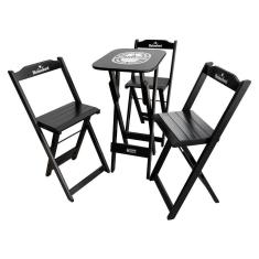 Conjunto Mesa Bistrô Com 3 Banquetas Dobráveis De Madeira Personalizada Hei - Preta - Cor: Preto