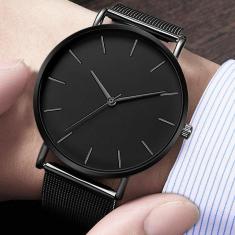 Relógio Masculino Ultrafino Total Black Malha de Aço-Unissex