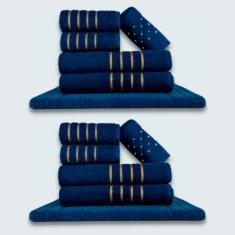 Jogo De Toalhas 12 Pçs Coleção Dubai 100% Algodão Azul