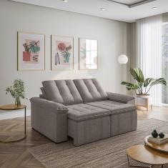 Sofá Palmeira Retrátil Reclinável sem Caixa 3 Lugares 180cm Linho com Molas CabeCasa MadeiraMadeira Marrom