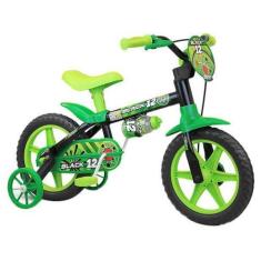 Bicicleta Infantil Aro 12 Nathor Black  - Preta E Verde Com Rodinhas