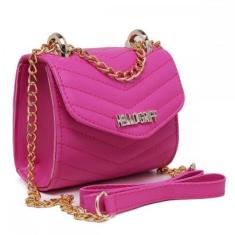 Bolsa Pequena Feminina Alça Transversal em Corrente e Fecho Botão-Feminino