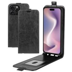 Capa de telefone para iPhone 16 Pro Max, capa de telefone flip vertical fina capa protetora de couro PU capa protetora com fecho magnético com slot para cartão para iPhone 16 Plus (preta, para iPhone