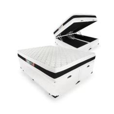 Cama Baú Queen Com Colchão de Espuma Castor D45 Black e White Firme - 