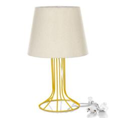 Abajur Torre Dome Bege Com Aramado Amarelo - MARRYLUZ