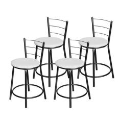 Jogo 4 Banqueta Baixa Para Cozinha Epoxi Craqueada Assento Estofado - 