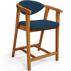 Banqueta Baixa Para Cozinha Sala De Jantar Bancada Cecília L02 Suede Azul Marinho - Lyam Decor