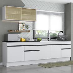 Cozinha Compacta Mp2112 7 Portas 2 Gavetas MDP 270cm Branco e Preto com Rodapé