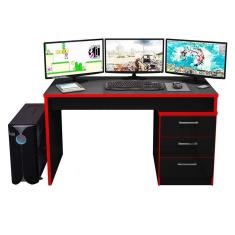 Mesa Para Computador Gamer Ambiente Drx 5000 Preto Trama Vermelho - Móveis Leão