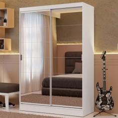 Guarda-Roupa Solteiro Madesa Luke 2 Portas de Correr de Espelho Branco