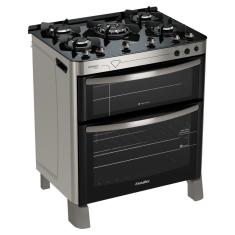 Fogão Esmaltec Diamante Glass 5 bocas Inox com Duplo Forno e Timer Sonoro