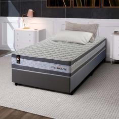 Conjunto Cama Box c/Molas Ensacadas Alpine Cinza Solteiro 96x203x65