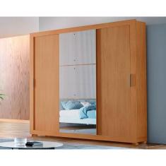 Guarda Roupa 3 Portas de Correr e 4 Gavetas c/ Pés Veneza Luxo Naturalle/Ripado 3D - Rufato