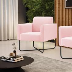 Poltrona Base X Industrial Preto Marisa Suede Rosa Bebê - DRossi