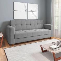 Sofá 03 Lugares Arezzo Linho Grafite A26 Pés Chanfrado Castanho D01 - 