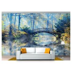Papel De Parede Lago Ponte Reflexo Água 3D  Nlk134 - Você Decora