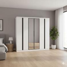 Guarda-Roupa Casal Bartira Monte Rei 6 Portas de Bater com Espelho 6 Gavetas Internas MDP - 238cm de Largura