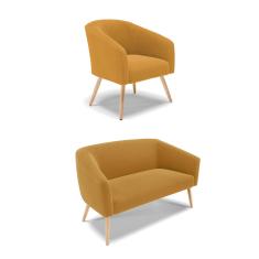 Sofá Namoradeira e Poltrona Pé Palito Natural Stella Bouclê Mostarda D03 - D'Rossi