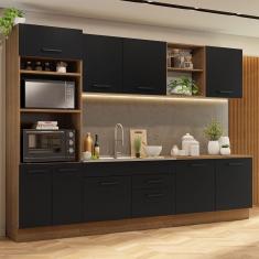 Armário De Cozinha Completa 310cm Rustic/preto Agata Madesa 02 Rustic/preto