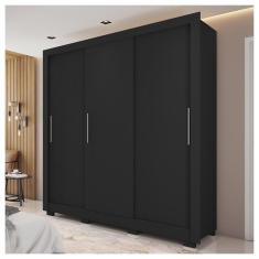 Guarda Roupa 3 Portas 2 Gavetas Com 8 Pés Preto New Glass