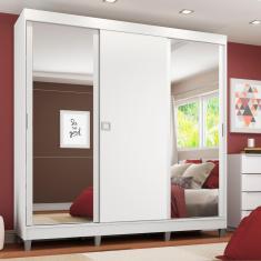 Guarda Roupa Casal Napoli 3 Portas de Correr 4 Gavetas com Espelho Branco Branco