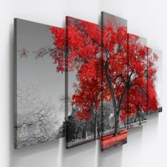 Quadros Decorativos Arvore Vida Vermelho Sala 