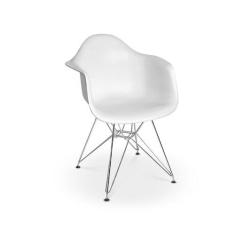 Cadeira Charles Eames Eiffel Com Braços - Base Metal Cromado - Branca