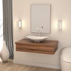 Conjunto Bancada para Banheiro 80cm com Cuba Canoa L45 800w Metrópole Compace Nogal