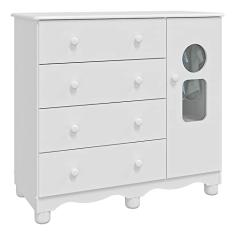 Cômoda de Bebê 1 Porta 4 Gavetas Tedy Móveis Peroba Branco Brilho