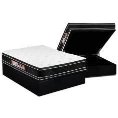 Conjunto Box Baú Casal: Colchão Espuma Castor D33 Black e White Air Euro Pillow + Base CRC Suede Black(138x188)