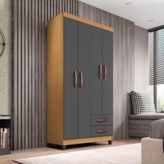 Guarda-Roupa Solteiro 4 Portas 2 Gavetas Itapema Carvalho Americano/ Grafite